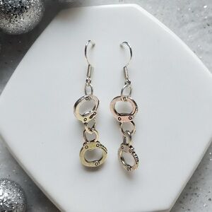 Silver Tone Handcuff Dangle Earrings - Women's Jewelry